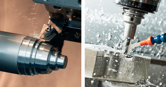 maquinas de torno y fresadora cnc trabajando