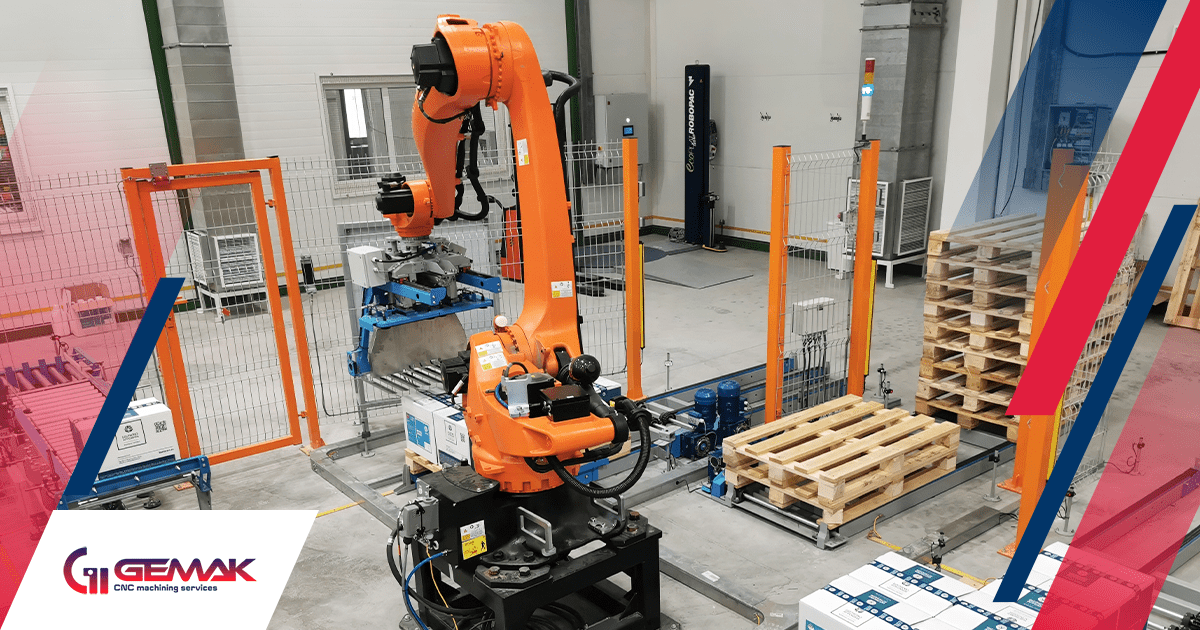 base para robor industrial con brazo robotico color naranja