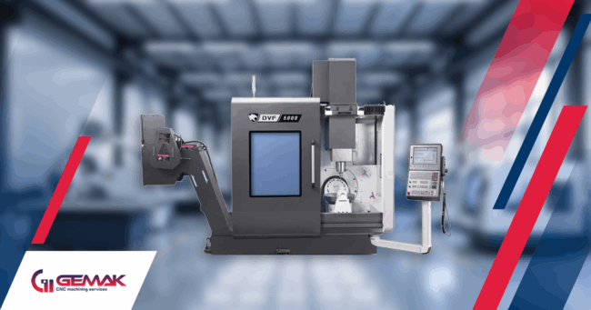 Centro de maquinado CNC de 5 ejes fabricando pieza industrial de precisión